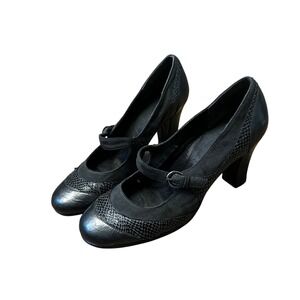 Aerosoles Womens Black Snake Embossed Mary Jane Heels Size 8.5M